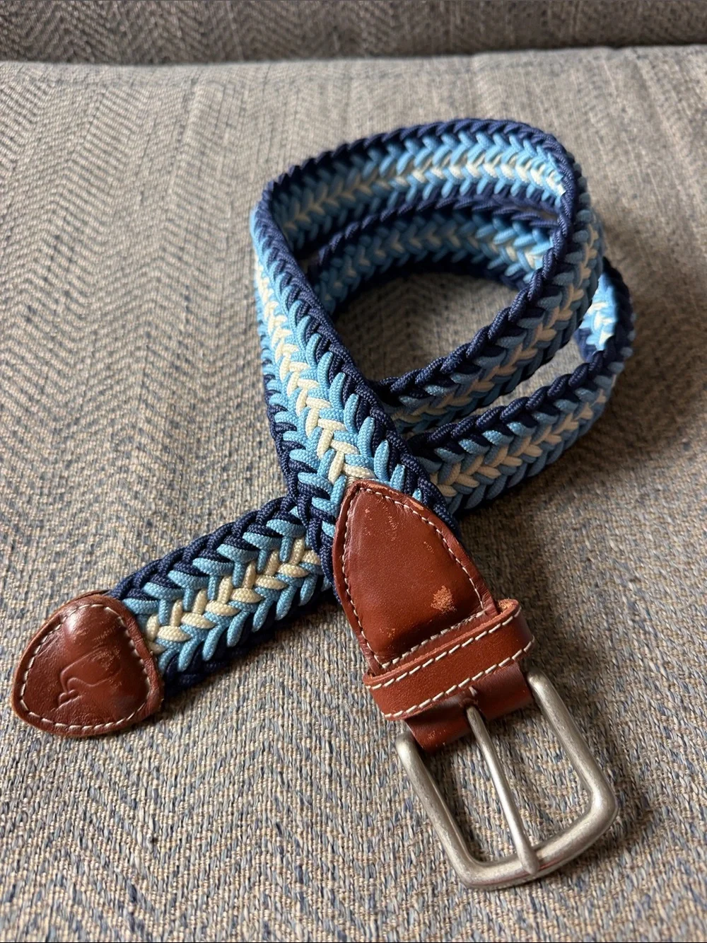 Vineyard Vines Men’s Blue/Light Braided Stretch Leather Belt Size: 30